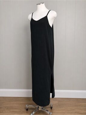 Nike Black Cotton Midi Maxi Tank Dress Side Slit Embroidered Logo Medium